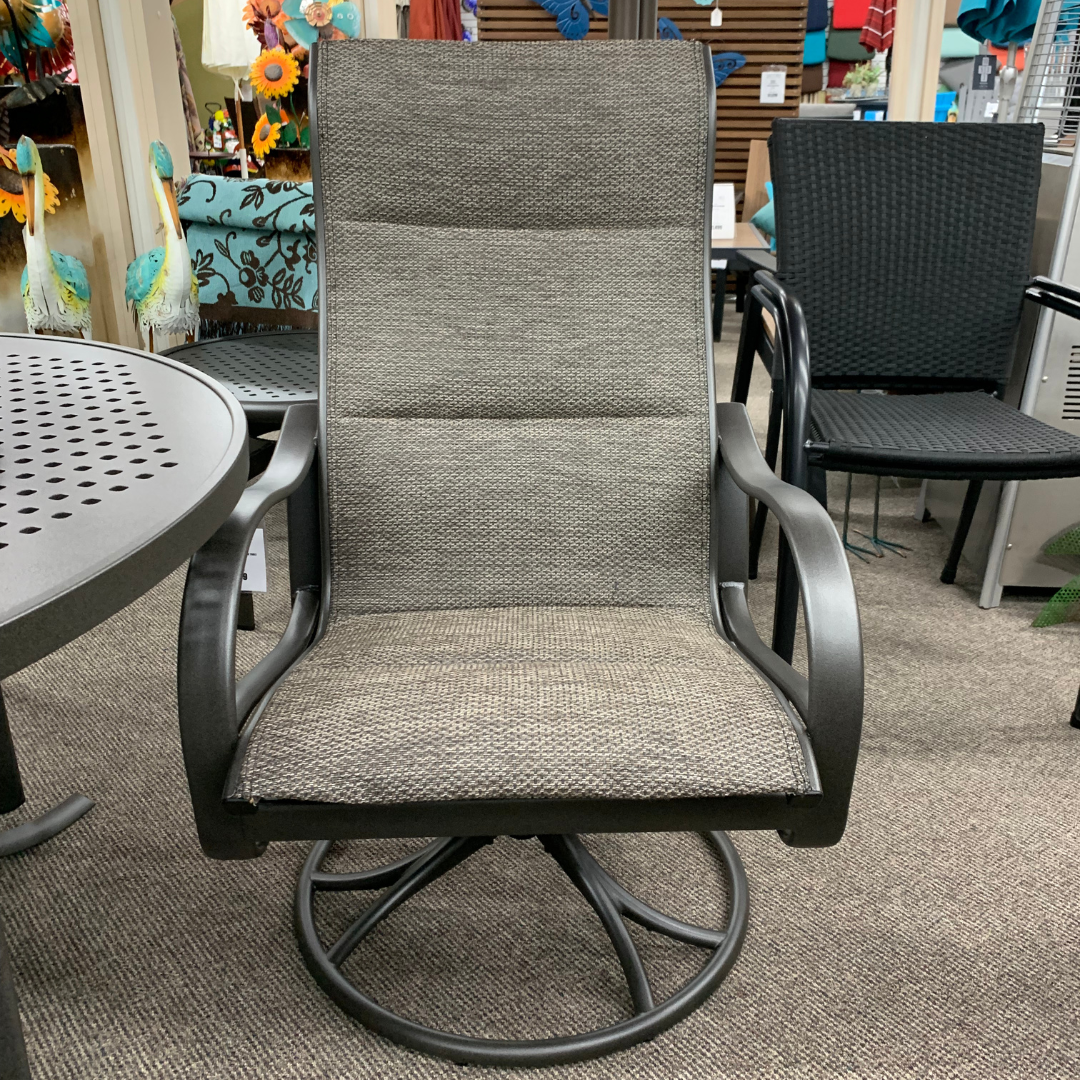Tropitone Shoreline Padded Sling High Back Swivel Rocker Dining Chair is available at Jacobs Custom Living in Spokane Valley, WA.