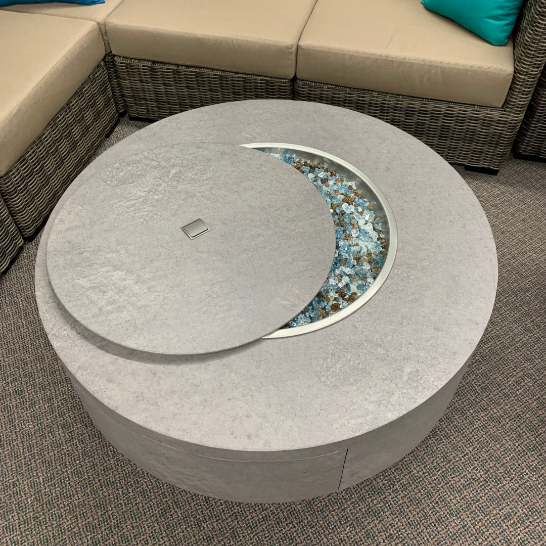 Patio Renaissance 42" Faux Concrete Round Occasional Height Fire Pit W/Lid is available at Jacobs Custom Living in Spokane Valley, WA 