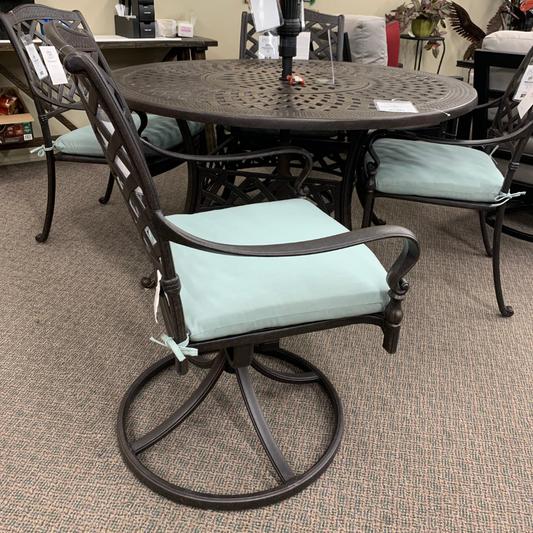 Hanamint Berkshire swivel rocker dining chair is available at Jacobs Custom Living Spokane Valley showroom.