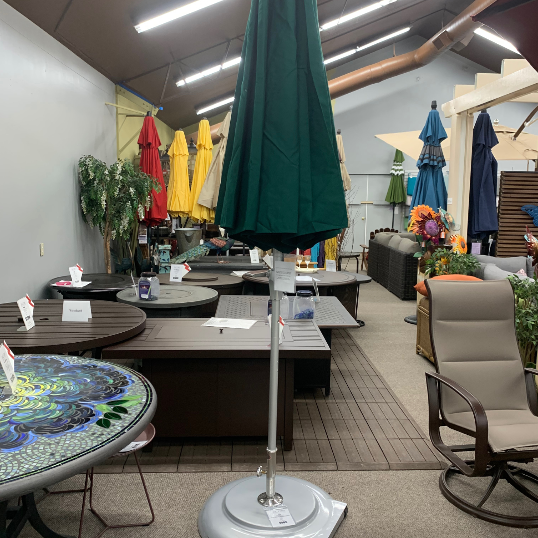 Shade Umbrellas in Stock-Frankford Monterey Matte Silver Forest Green 9' Auto Tilt Umbrella