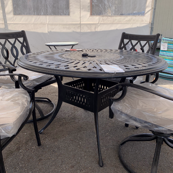 Alfresco Home Toscana 48" Round Die Cast Dining Table with Umbrella Hole at Jacobs Custom Living Spokane Valley WA, 99037