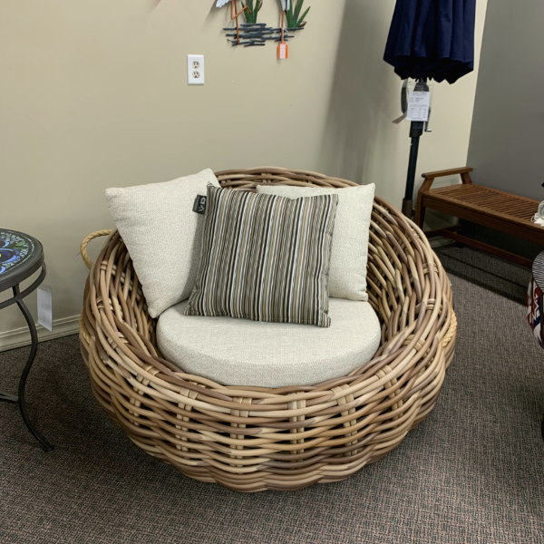 Alfresco Home Cocoon Deep Seating Lounge Chair w/Cushion and 3 pillows (2 natural oak & 1 brown stripe) at Jacobs Custom Living Spokane Valley WA, 99037