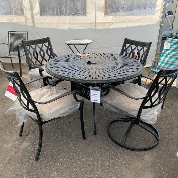 Alfresco Home Toscana 48" Round Die Cast Dining Table with Umbrella Hole at Jacobs Custom Living Spokane Valley WA, 99037