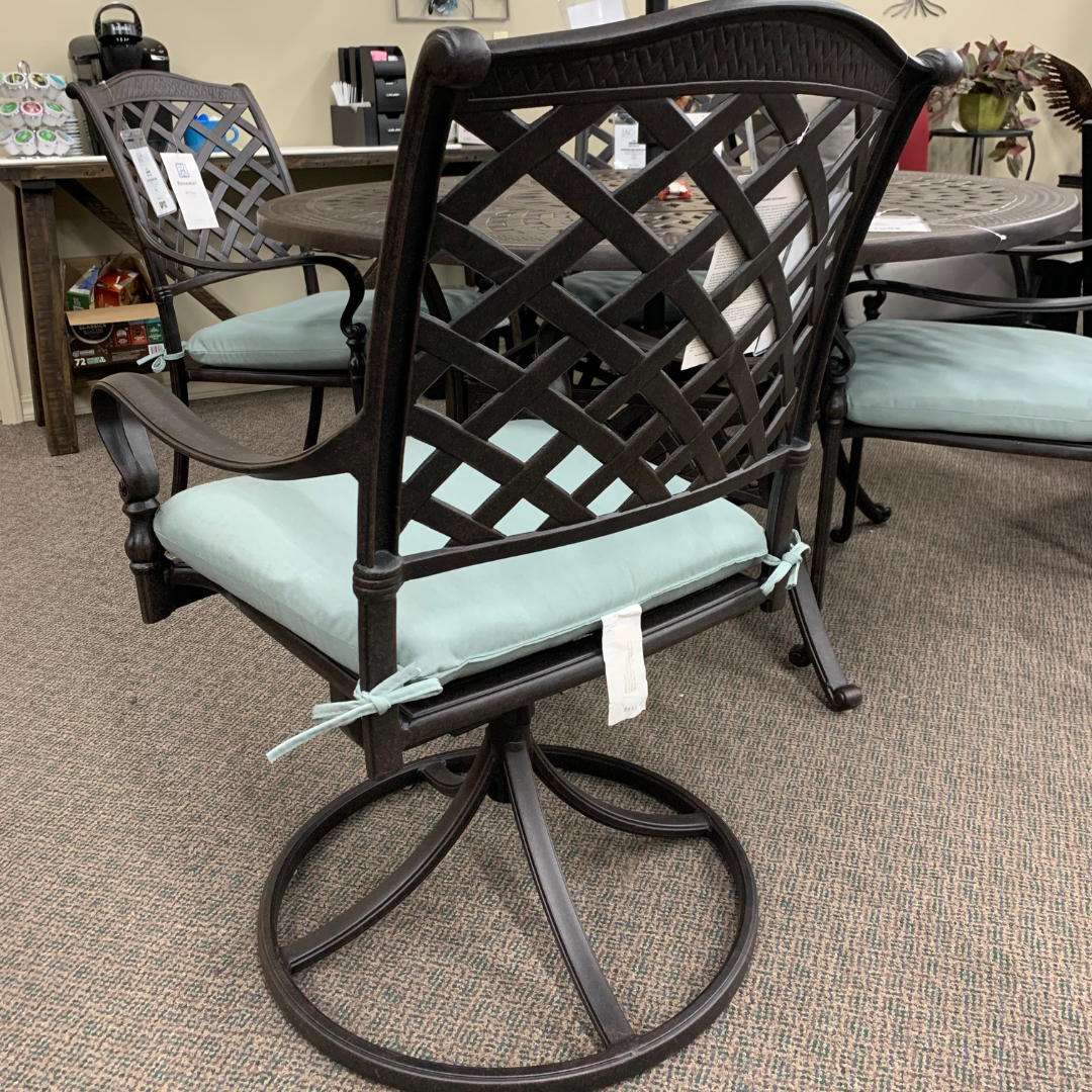 Hanamint Berkshire swivel rocker dining chair is available at Jacobs Custom Living Spokane Valley showroom.