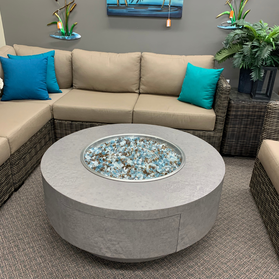Patio Renaissance 42" Faux Concrete Round Occasional Height Fire Pit W/Lid is available at Jacobs Custom Living in Spokane Valley, WA 