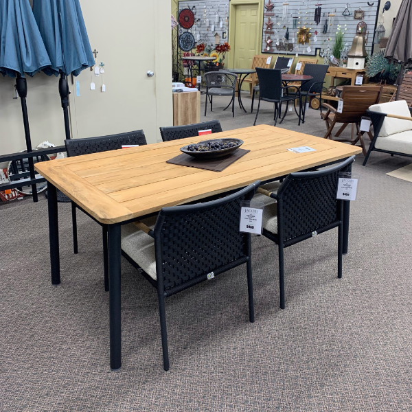 Alfresco Home Elle Meridian 71" Teak Top Dining Table with Umbrella Hole at Jacobs Custom Living Spokane Valley WA, 99037