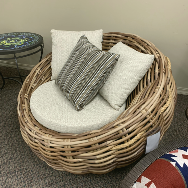 Alfresco Home Cocoon Deep Seating Lounge Chair w/Cushion and 3 pillows (2 natural oak & 1 brown stripe) at Jacobs Custom Living Spokane Valley WA, 99037