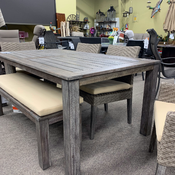 Alfresco Home Malvern 71" x 40" Rectangular Wood Dining Table with Umbrella Hole at Jacobs Custom Living Spokane Valley WA, 99037