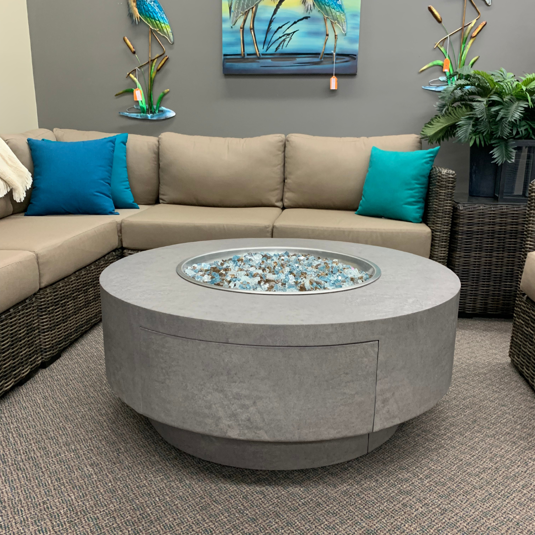 Patio Renaissance 42" Faux Concrete Round Occasional Height Fire Pit W/Lid is available at Jacobs Custom Living in Spokane Valley, WA 