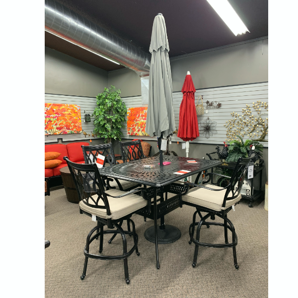 Alfresco Home Toscana 57" x 42" Rectangular Die Cast Gathering Table with Umbrella Hole at Jacobs Custom Living Spokane Valley WA, 99037