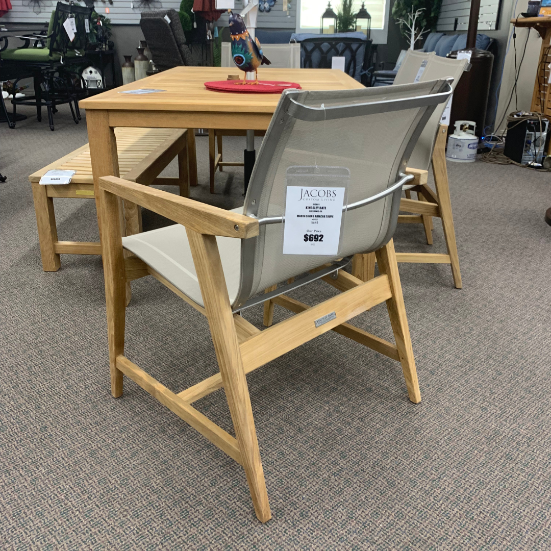 Kingsley-Bate Marin Teak Patio Dining Arm Chair Taupe is available at Jacobs Custom Living in Spokane WA.