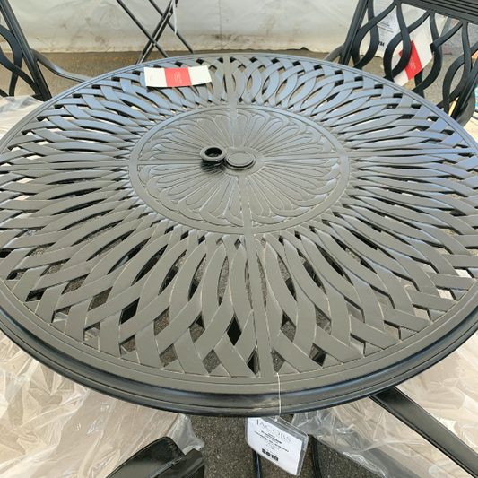 Alfresco Home Toscana 48" Round Die Cast Dining Table with Umbrella Hole at Jacobs Custom Living Spokane Valley WA, 99037