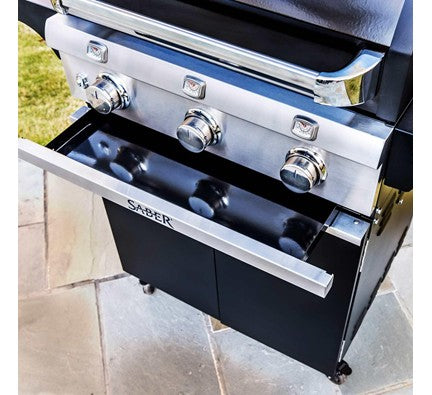 Saber Cast Black 3-Burner Gas Grill is available in our Jacobs Custom Living Spokane Valley showroom.