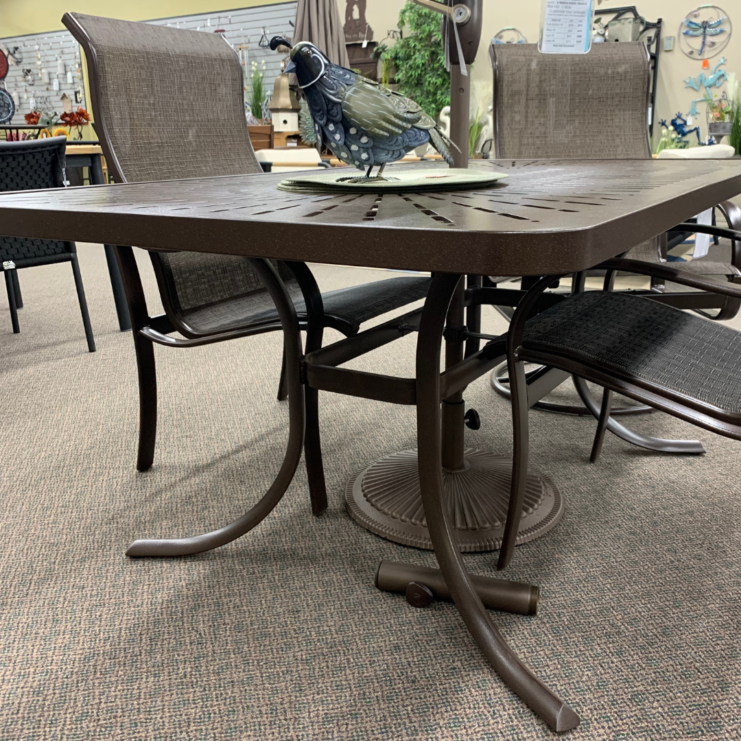 The Tropitone La Stratta 48" Umbrella Dining Table" is available in our Jacobs Custom Living Spokane Valley showroom.