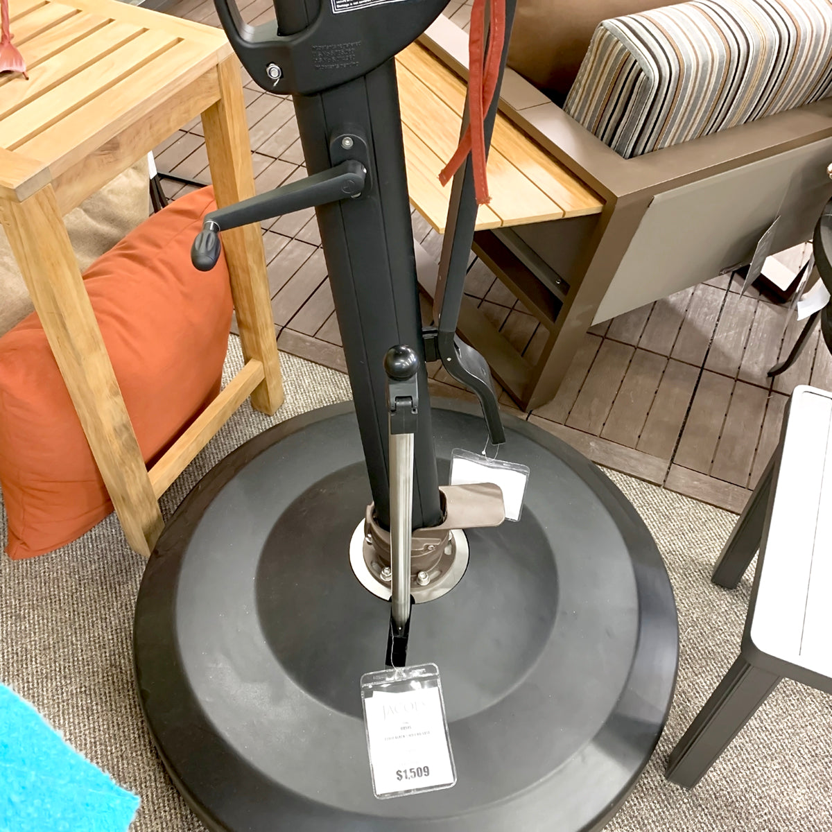 Oasis Rolling Base 330lb Zinc Plated Round Umbrella Base 330R-04 is available in our Jacobs Custom Living Spokane Valley showroom.