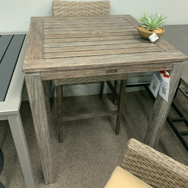 Alfresco Home Malvern 36" Square Wood Bar Table with Umbrella Hole
