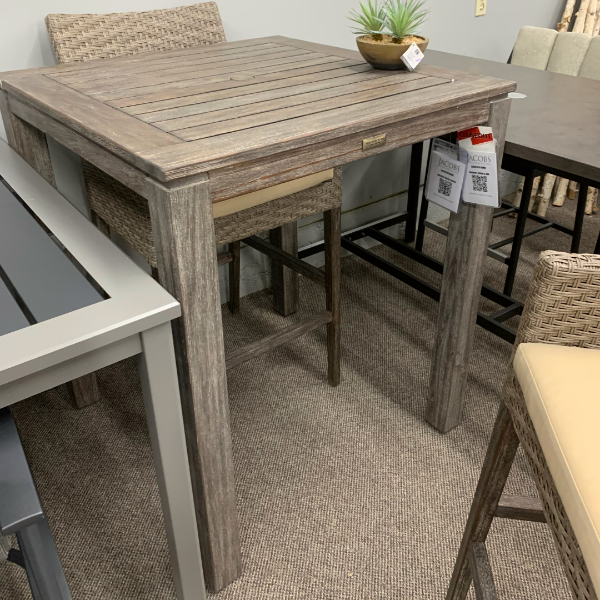 Alfresco Home Malvern 36" Square Wood Bar Table with Umbrella Hole