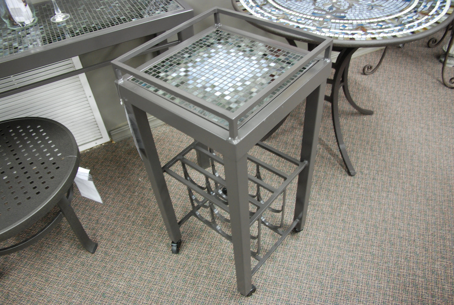 KNF Designs 14" Mosaic Top Wine Cart is available in our Jacobs Custom Living Spokane Valley showroom.