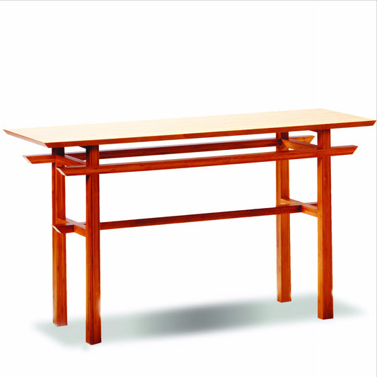 Greenington Lotus Console Table Caramalized is available at Jacobs Custom Living.