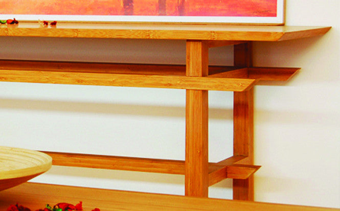 Greenington Lotus Console Table Caramalized is available at Jacobs Custom Living.