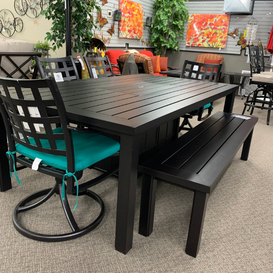 Hanamint Sherwood 16x70 Patio Dining Table Bench at Jacobs Custom Living Spokane Valley WA, 99037