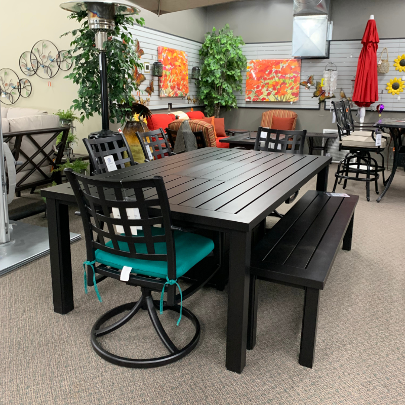 Hanamint Sherwood 16x70 Patio Dining Table Bench at Jacobs Custom Living Spokane Valley WA, 99037