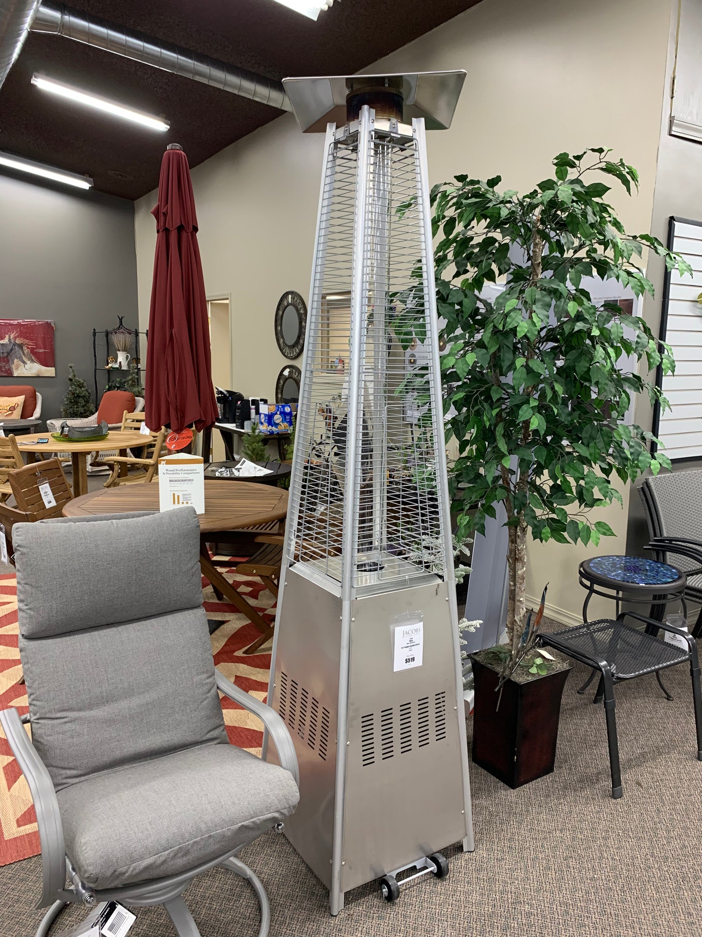 Paca Steel Propane Heater Stainless Steel Pyramid is available at Jacobs Custom Living in Spokane Wa