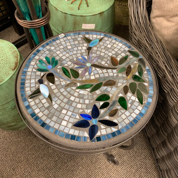 Quality Outdoor Living Made Easy. KNF Designs 18" Royal Hummingbird Mosaic Top Side Table at Jacobs Custom Living Spokane Valley WA, 99037. Give yourself permission to relax.