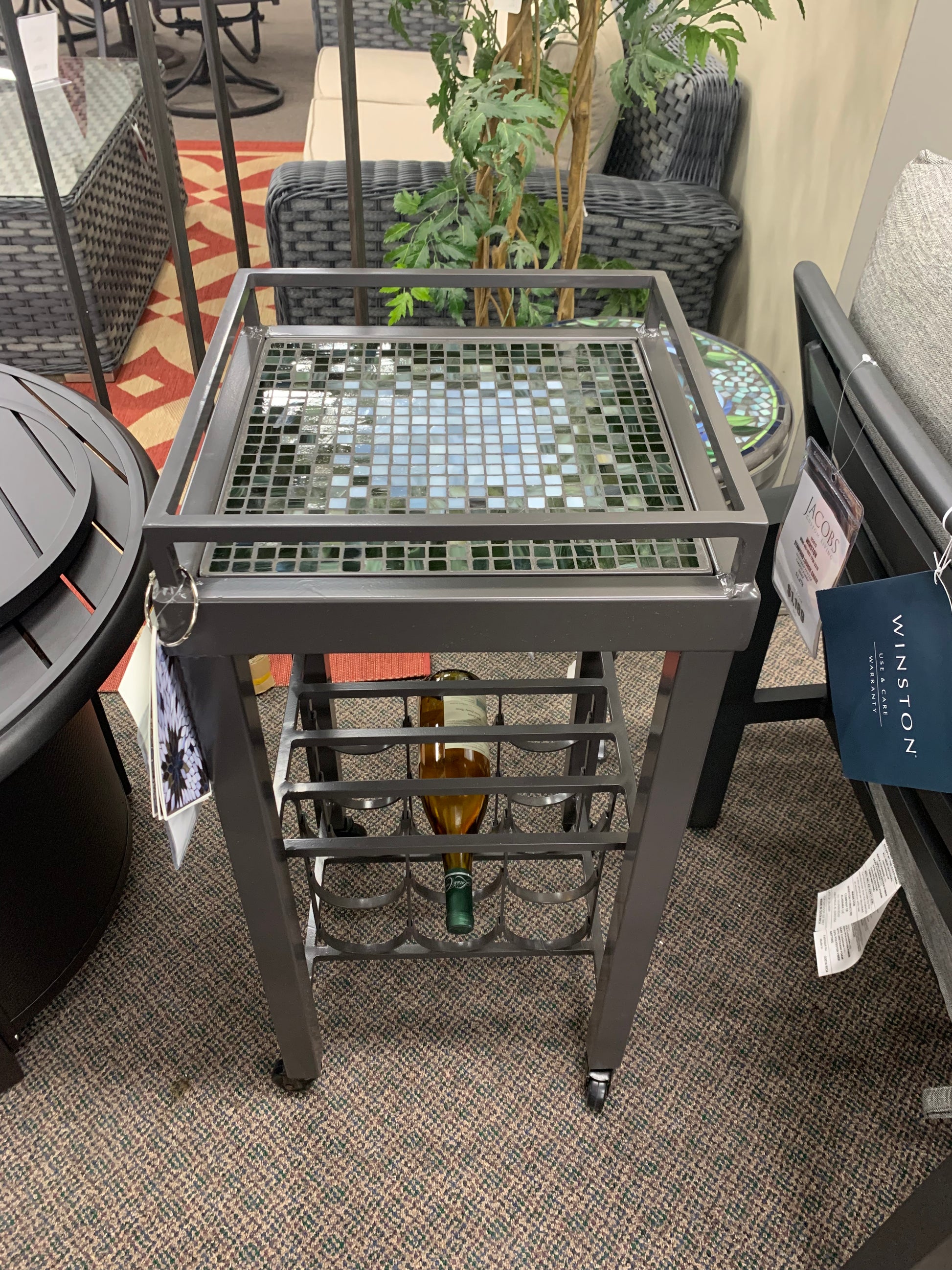 KNF Designs 14" Mosaic Top Wine Cart is available in our Jacobs Custom Living Spokane Valley showroom.