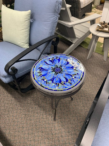 Quality Outdoor Living Made Easy. KNF Designs 18" Blue Flower Mosaic Top Side Table at Jacobs Custom Living Spokane Valley WA, 99037. Give yourself permission to relax.