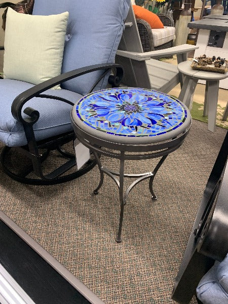 Quality Outdoor Living Made Easy. KNF Designs 18" Blue Flower Mosaic Top Side Table at Jacobs Custom Living Spokane Valley WA, 99037. Give yourself permission to relax.