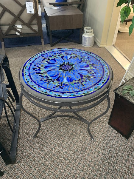 Quality Outdoor Living Made Easy. KNF Designs 24" Blue Flower Mosaic Top Side Table at Jacobs Custom Living Spokane Valley WA, 99037. Give yourself permission to relax.
