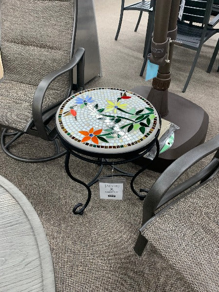 Quality Outdoor Living Made Easy. KNF Designs 18" Hummingbird Mosaic Top Side Table at Jacobs Custom Living Spokane Valley WA, 99037. Give yourself permission to relax.