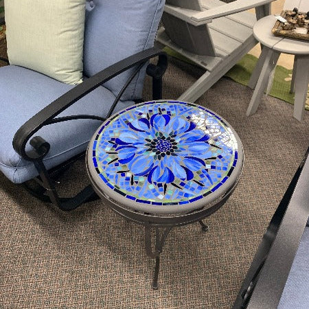 Quality Outdoor Living Made Easy. KNF Designs 18" Blue Flower Mosaic Top Side Table at Jacobs Custom Living Spokane Valley WA, 99037. Give yourself permission to relax.