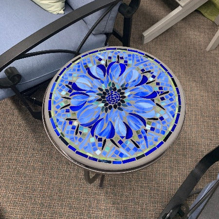 Quality Outdoor Living Made Easy. KNF Designs 18" Blue Flower Mosaic Top Side Table at Jacobs Custom Living Spokane Valley WA, 99037. Give yourself permission to relax.