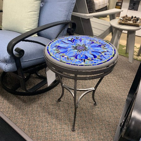 Quality Outdoor Living Made Easy. KNF Designs 18" Blue Flower Mosaic Top Side Table at Jacobs Custom Living Spokane Valley WA, 99037. Give yourself permission to relax.