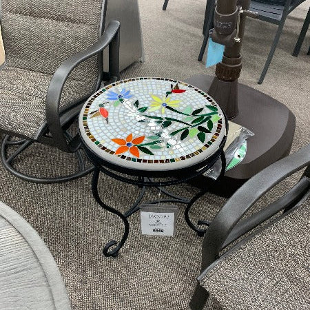 Quality Outdoor Living Made Easy. KNF Designs 18" Hummingbird Mosaic Top Side Table at Jacobs Custom Living Spokane Valley WA, 99037. Give yourself permission to relax.