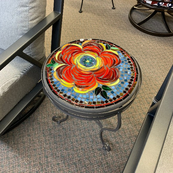 KNF Designs Outdoor Patio 18" Zinnia Mosaic Top Side Table