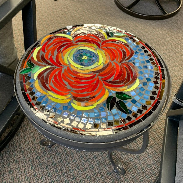 KNF Designs Outdoor Patio 18" Zinnia Mosaic Top Side Table
