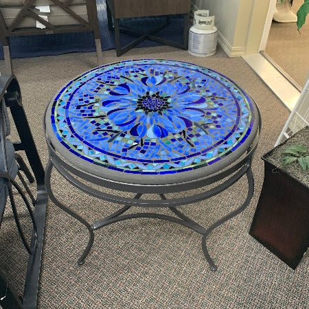 Quality Outdoor Living Made Easy. KNF Designs 24" Blue Flower Mosaic Top Side Table at Jacobs Custom Living Spokane Valley WA, 99037. Give yourself permission to relax.