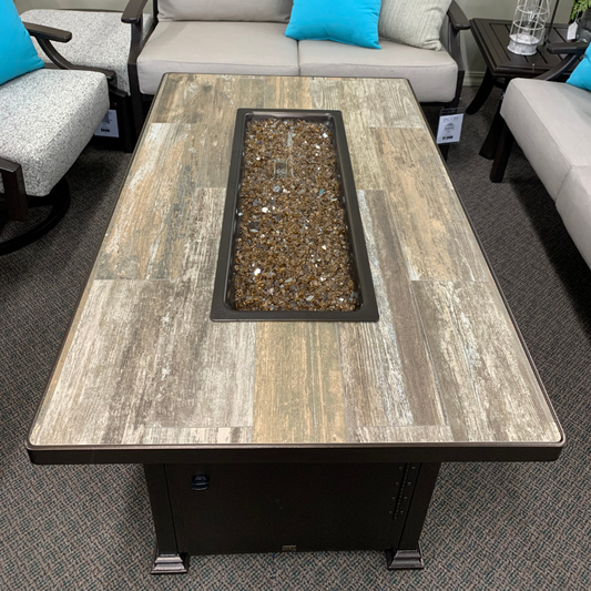 OW Lee Santorini 30" x 50" Rectangular Chat Height Fire Pit Table