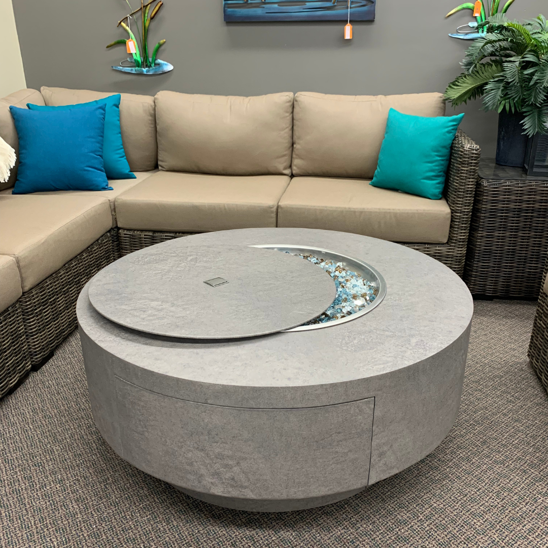 Patio Renaissance Faux Concrete Round Occasional Fire Pit Table