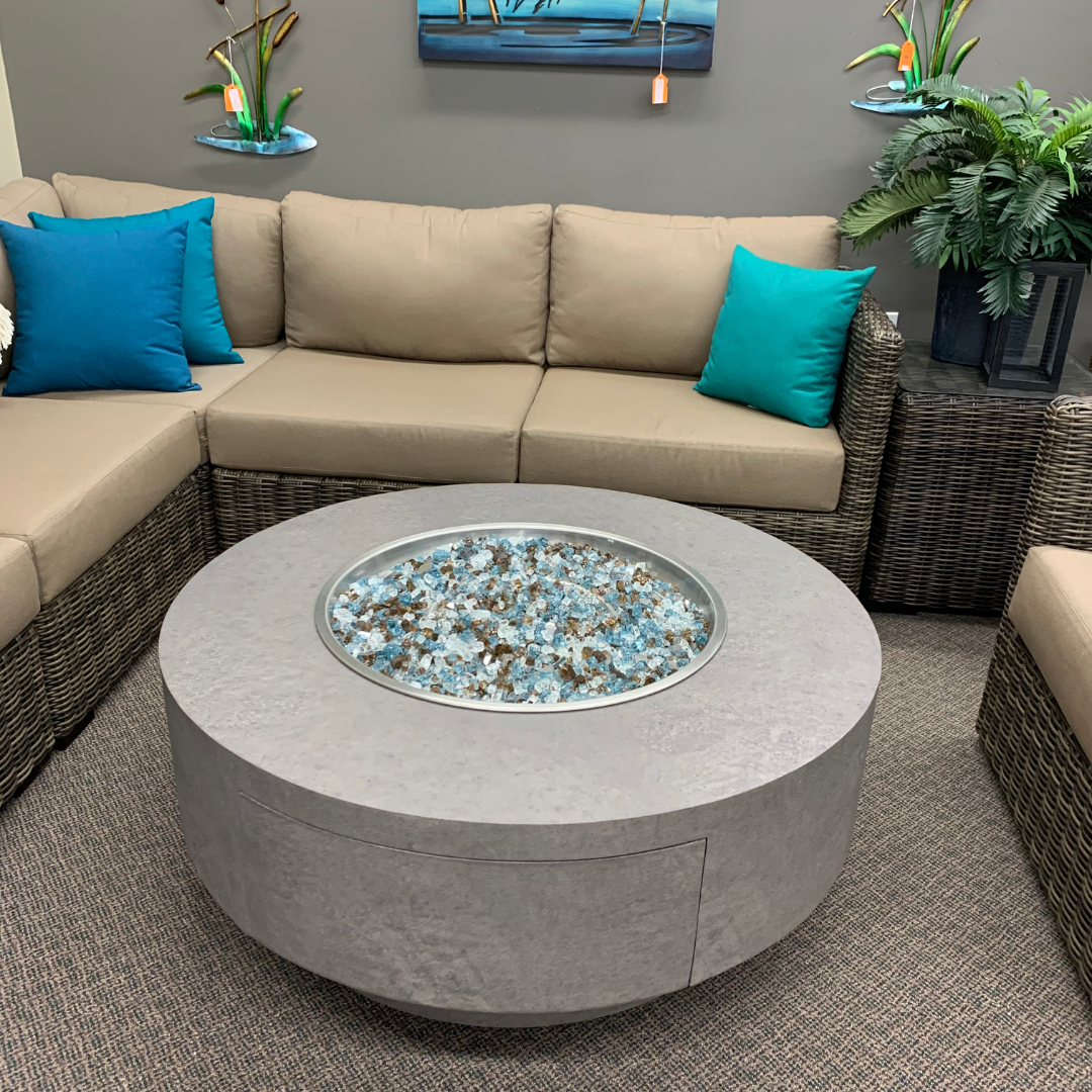Patio Renaissance Faux Concrete Round Occasional Fire Pit Table