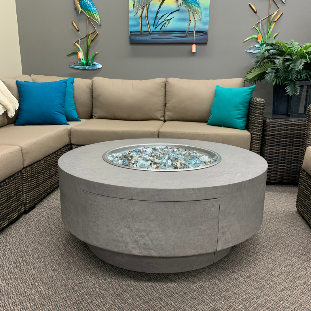 Patio Renaissance Faux Concrete Round Occasional Fire Pit Table