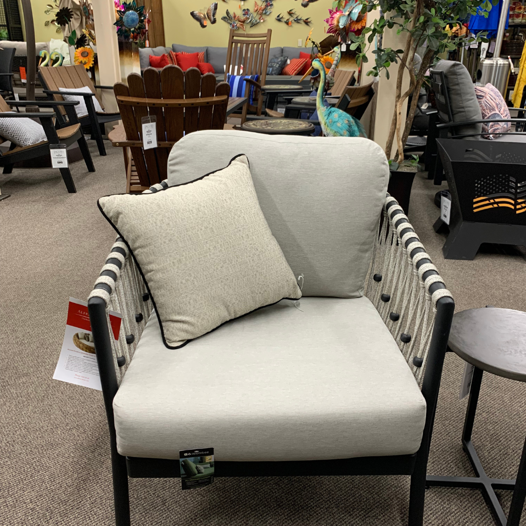 Sunbrella 18" Outdoor Patio Throw Pillow in Cream with Black Welt is available at Jacobs Custom Living in Spokane Valley, WA.