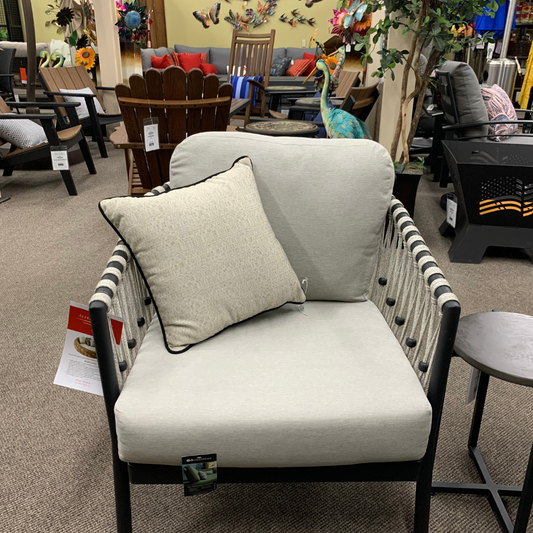 Sunbrella 18" Outdoor Patio Throw Pillow in Cream with Black Welt is available at Jacobs Custom Living in Spokane Valley, WA.