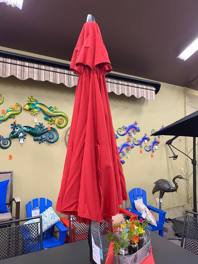 Treasure Garden 7.5' SWV patio umbrella in Grade A Jockey Red fabric offers durable shade for smaller outdoor spaces. In stock at Jacobs Custom Living.