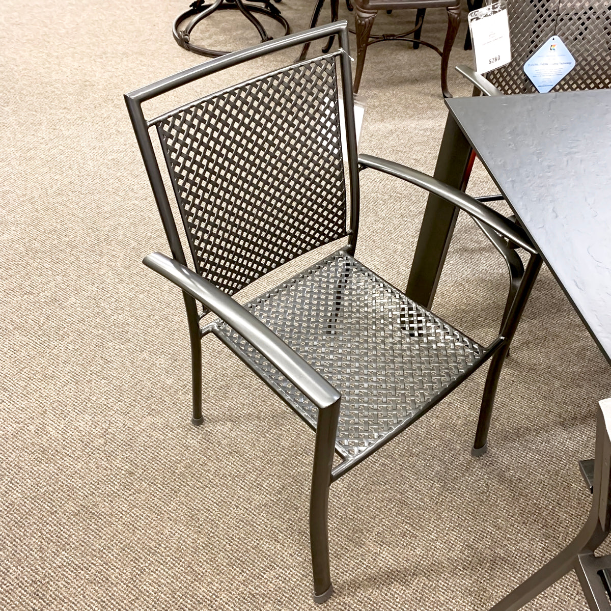 Reno Patio Dining Arm Chair is available at Jacobs Custom Living Spokane Valley showroom.