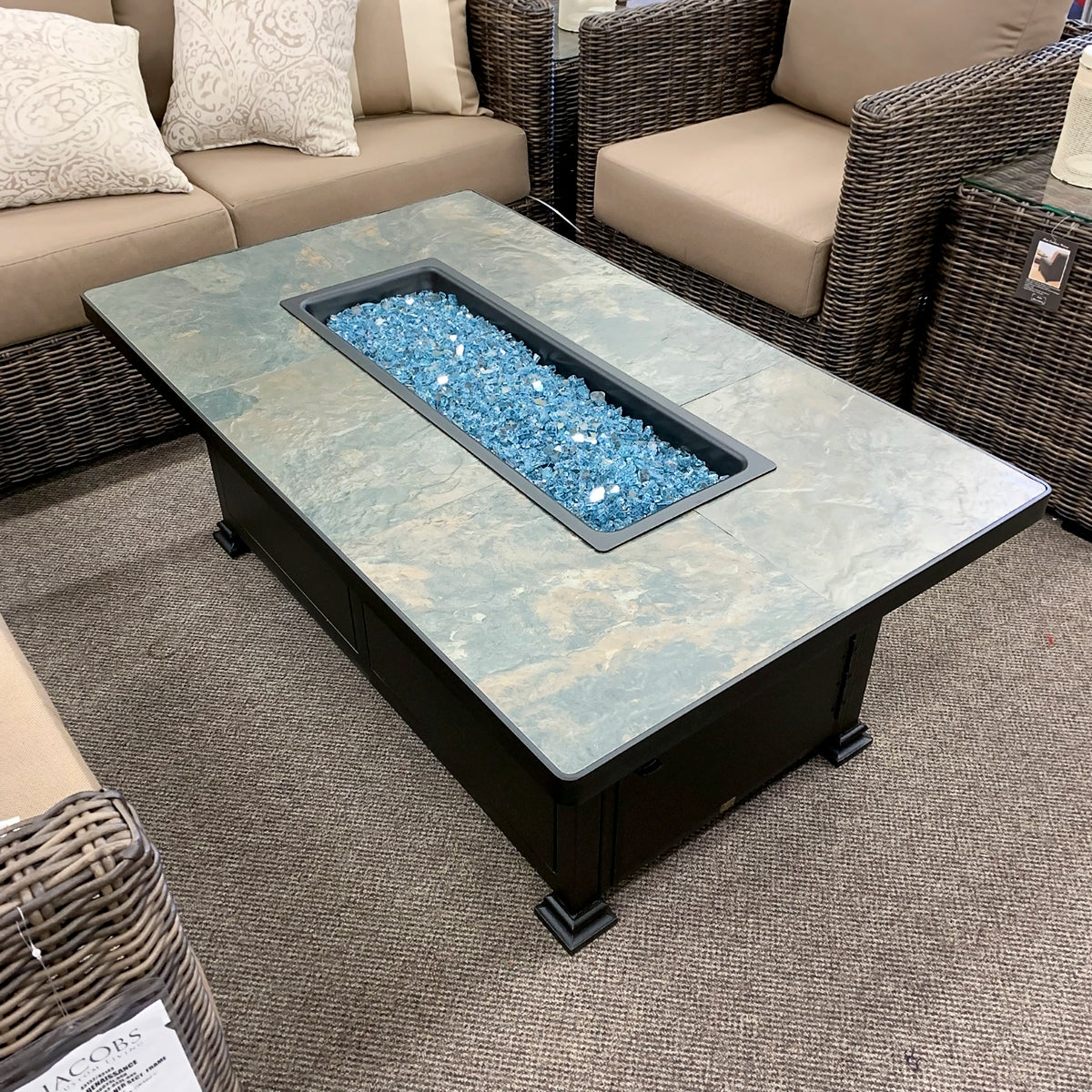 O.W. Lee Azul Slate Rectangle Fire Pit is available at Jacobs Custom Living our Jacobs Custom Living Spokane Valley showroom.