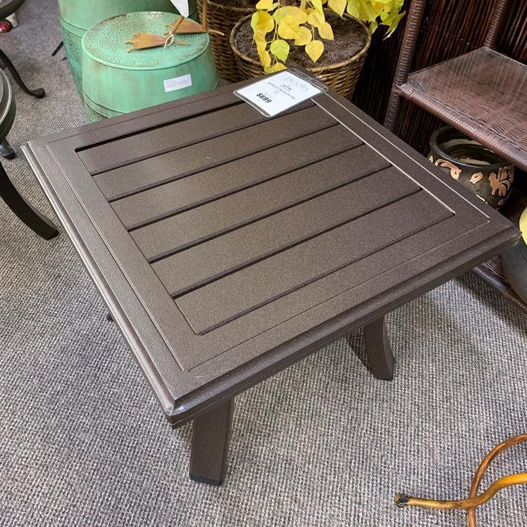 Tropitone Banchetto 24" Square Slat Side Table is available in our Jacobs Custom Living Spokane Valley WA Showroom.